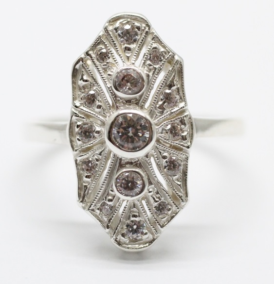 Stříbrný prsten se zirkony Art Deco