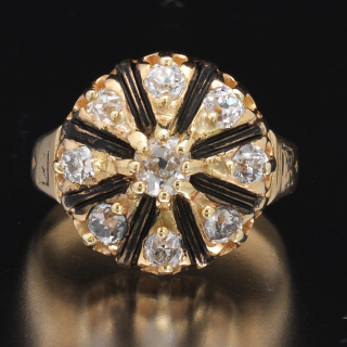 Zlatý prsten s diamanty a smaltem