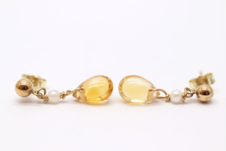 Zlaté náušnice s citríny a perličkami